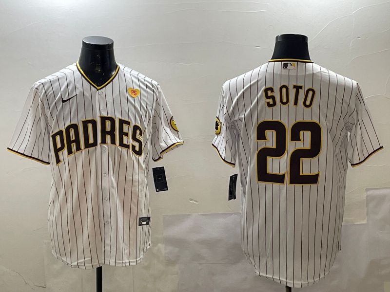 Men San Diego Padres 22 Soto White Stripe Game 2025 Nike MLB Jersey style 6